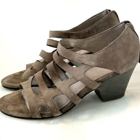 Eileen Fisher grey leather strappy heeled sandals size 9 - Picture 11 of 11